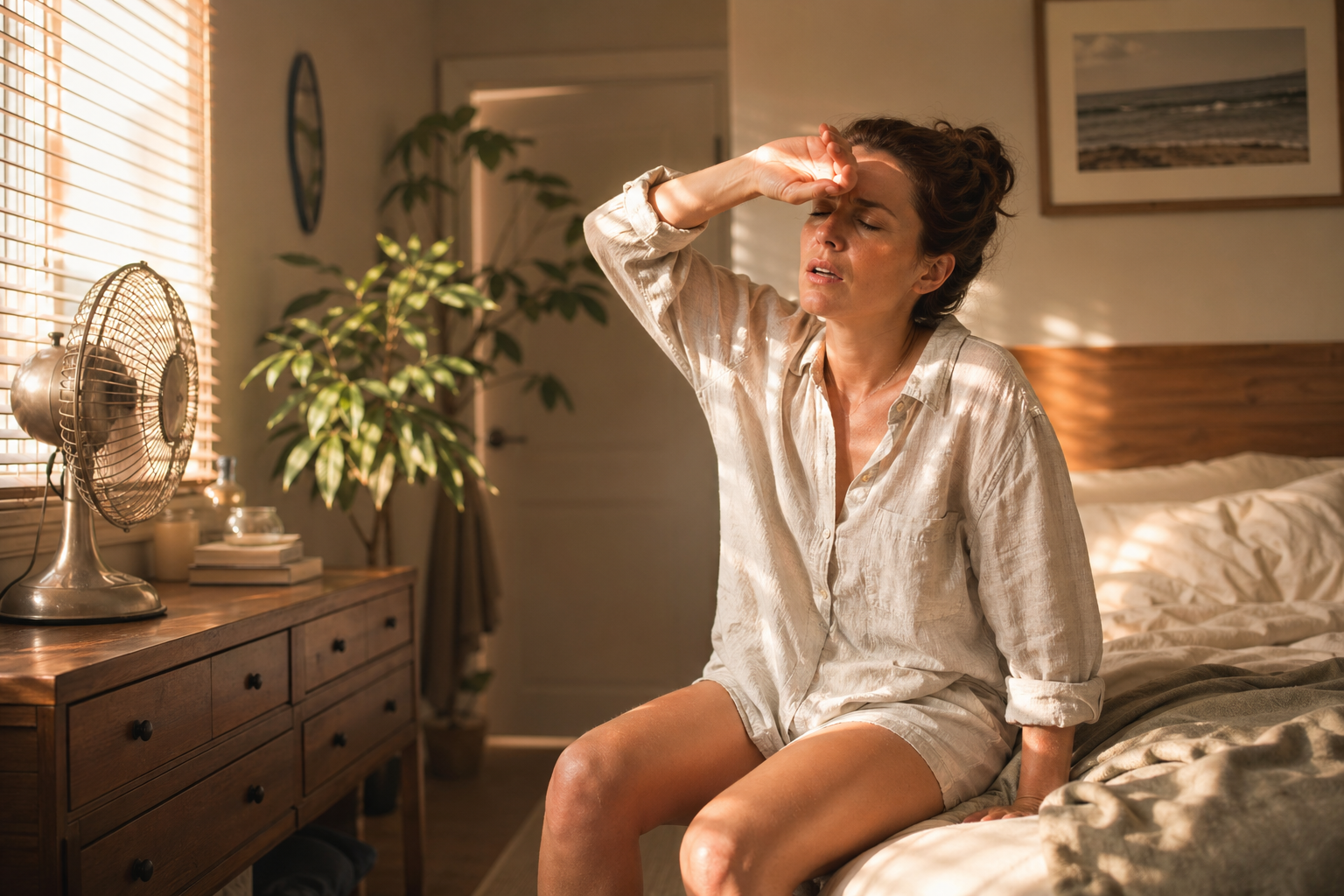 Person feeling overheated in a warm upstairs bedroom