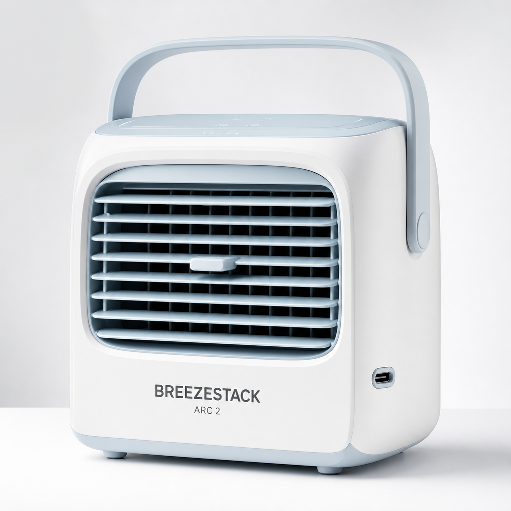 BreezeStack Arc 2 portable comfort cooler on a neutral background